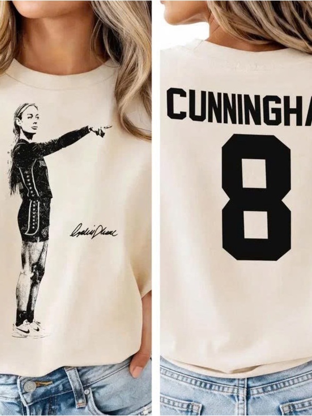 Cream Short Sleeve Tee with Black Cunningham Graphic & Number 8